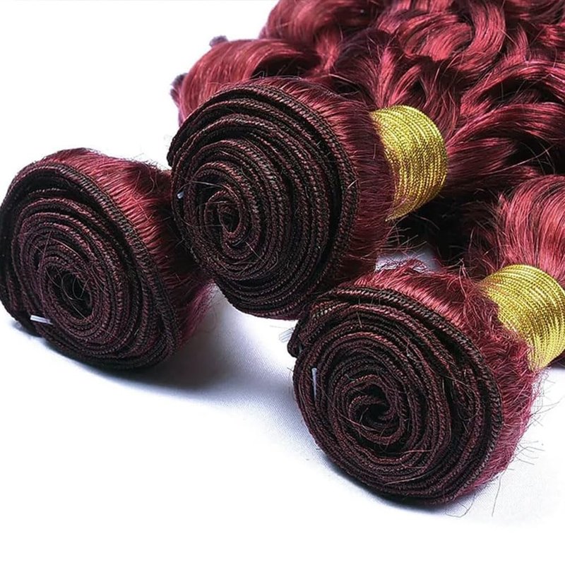 Water Wave Human Hair Bundles - 12A Unprocessed Virgin Hair | Burgundy 14-18 Inch Extensions