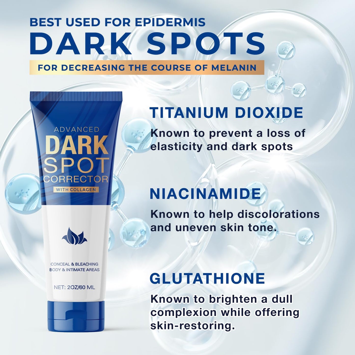 Dark Spot Remover for Face and Body: Corrector for Age, Sun, Freckle, Melasma, Brown Spots - Niacinamide, Vitamin C Formula - Use on Face, Hands, Underarms, Legs - 2 Oz