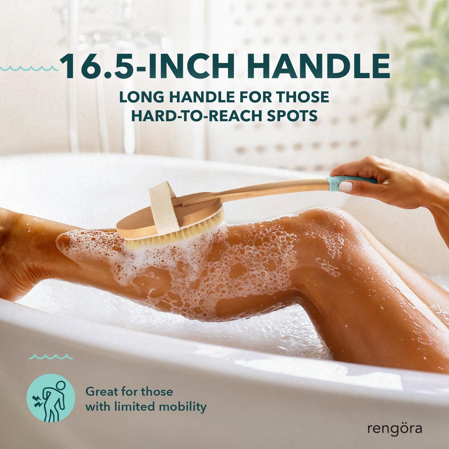 Dry Brushing Body Brush – Exfoliating Body Scrubber with Natural Boar Bristles, Detachable Ergonomic Long Handle – Great for Dry Skin Brushing