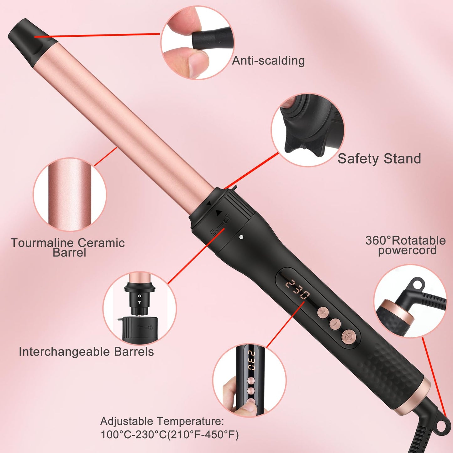 UNOBEY 5 in 1 Curling Wand Set, Three Barrel Curling Iron Set