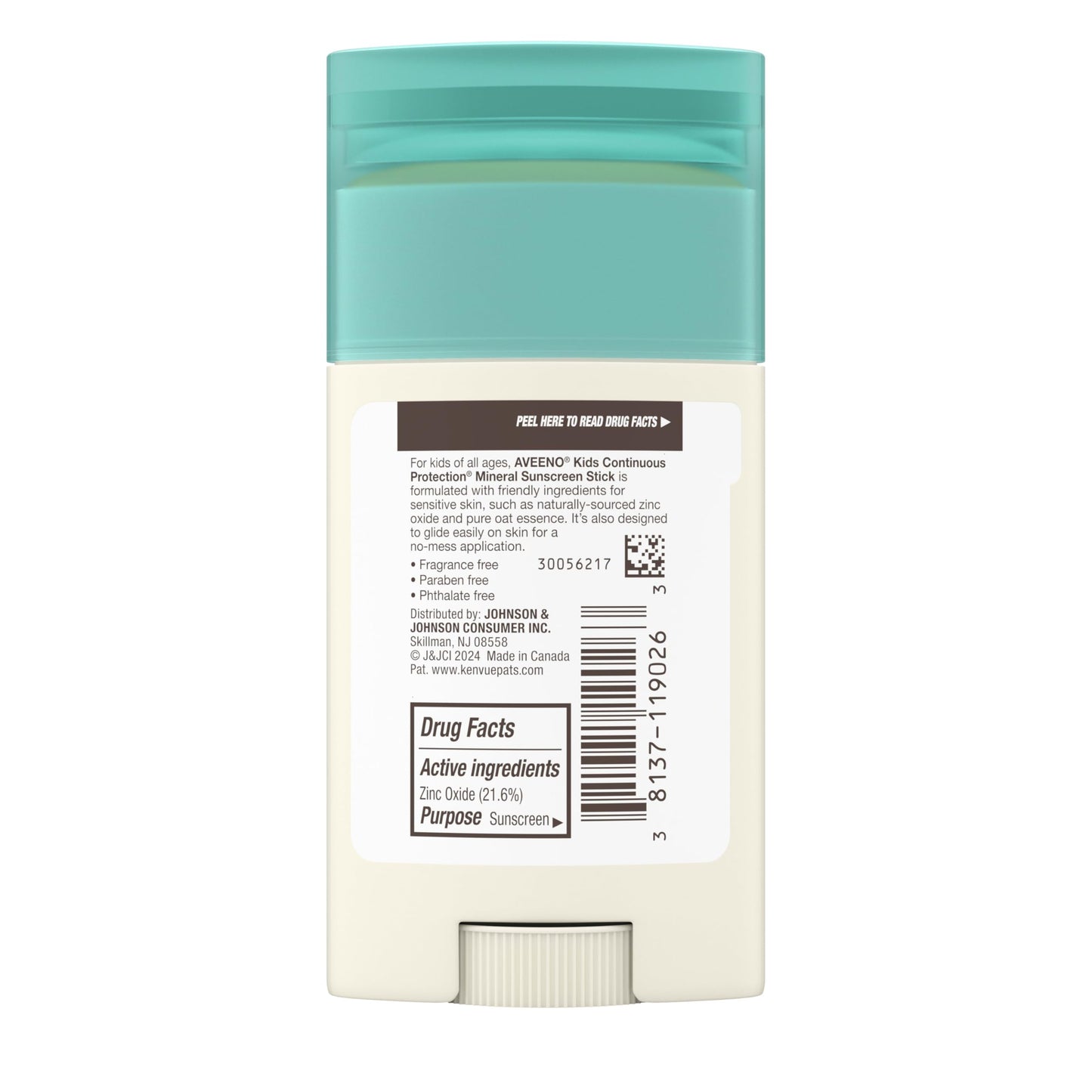 Aveeno Kids Continuous Protection Zinc Oxide Mineral Sunscreen Stick for Sensitive Skin, Face & Body Sunscreen Stick for Kids with Broad Spectrum SPF 50, Sweat- & Water-Resistant, 1.5 oz
