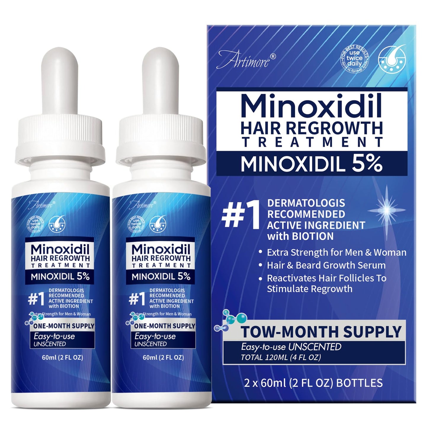 5% Minoxidil Hair Growth Serum for Men & Women with Biotin: Minoxidil for Men and Women, 5 Percent, Hair Regrowth Treatment, Extra Strength