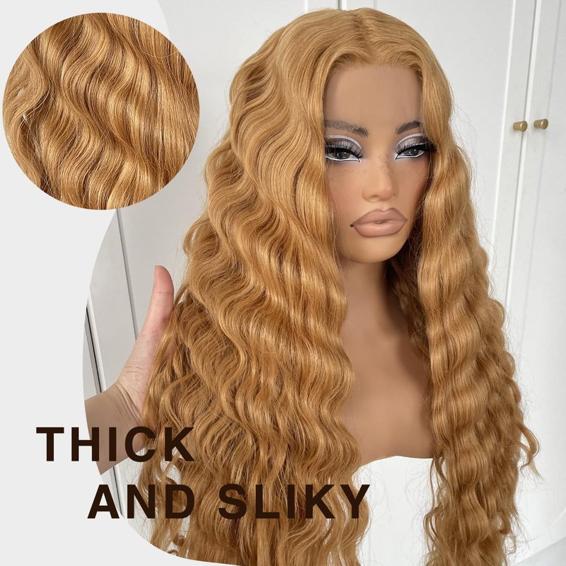 MITIMES 30inch HD Crimp Curly Lace Front Wig for Black Women Pre Plucked Human Hair Blended Synthetic Butter Loose Deep Wave Lace Frontal Curly Wigs(30Inch, Black)