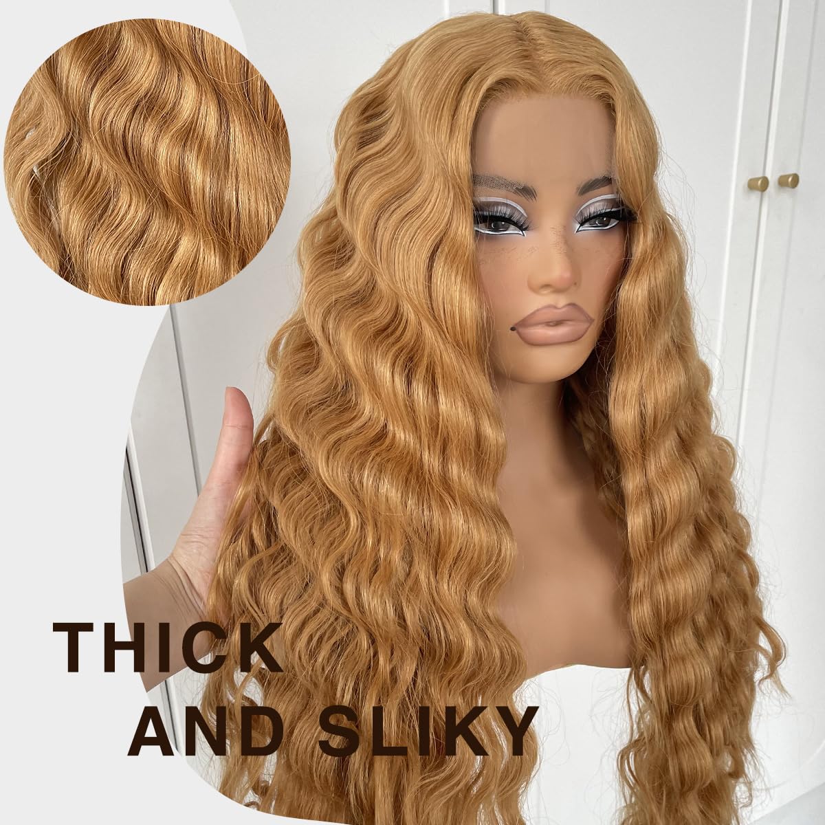 MITIMES 30inch HD Crimp Curly Lace Front Wig for Black Women Pre Plucked Human Hair Blended Synthetic Butter Loose Deep Wave Lace Frontal Curly Wigs(30Inch, Black)