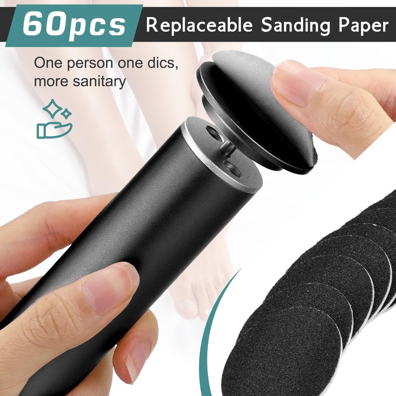 Electric Foot Callus Remover, Electric Foot File - Callus Remover for Feet, Feet Sander with 60 pcs Replacements Sanding Disc, Professional Pedicure Tool for Dead Skin, Black
