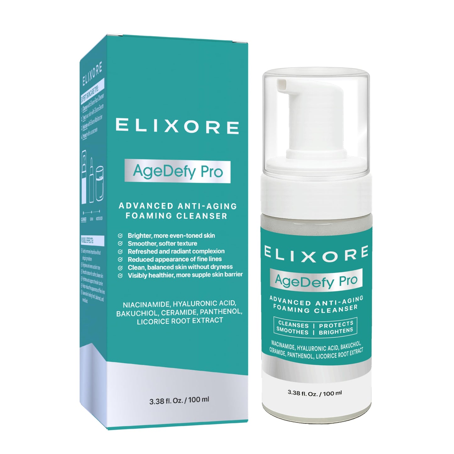 ELIXORE AgeDefy Pro Niacinamide Face Cleanser for Women | Daily Anti-Wrinkle & Calming Facial Wash with Aloe Vera & Green Tea | Removes Makeup & Oil, Deep Cleansing & Hydrating Face Wash (100ml)
