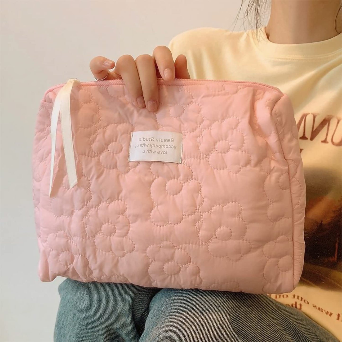 HIQUAY 2pcs Large Capacity Soft Makeup Bag, Soft Travel Cosmetic Bag Makeup Pouch Bag for teens, Women and Girls (2pc-Pink)