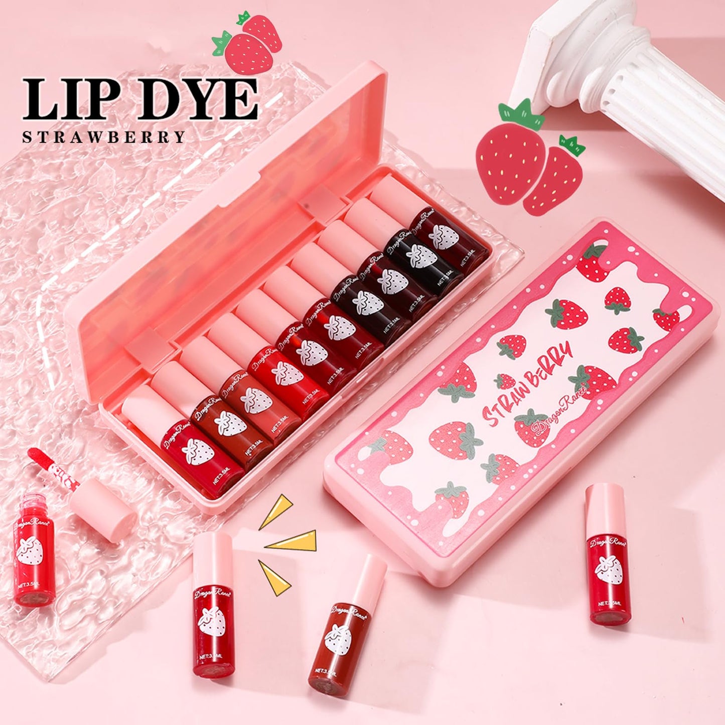 10 Colors Lip Tint Stain Set, Korean Moisturizing Lip Gloss Velvet Mini Liquid Lipstick, Multi-Use Lip and Cheek Tint, Non-Stick Cup, Lightweight, Long-Lasting Waterproof Lips Makeup
