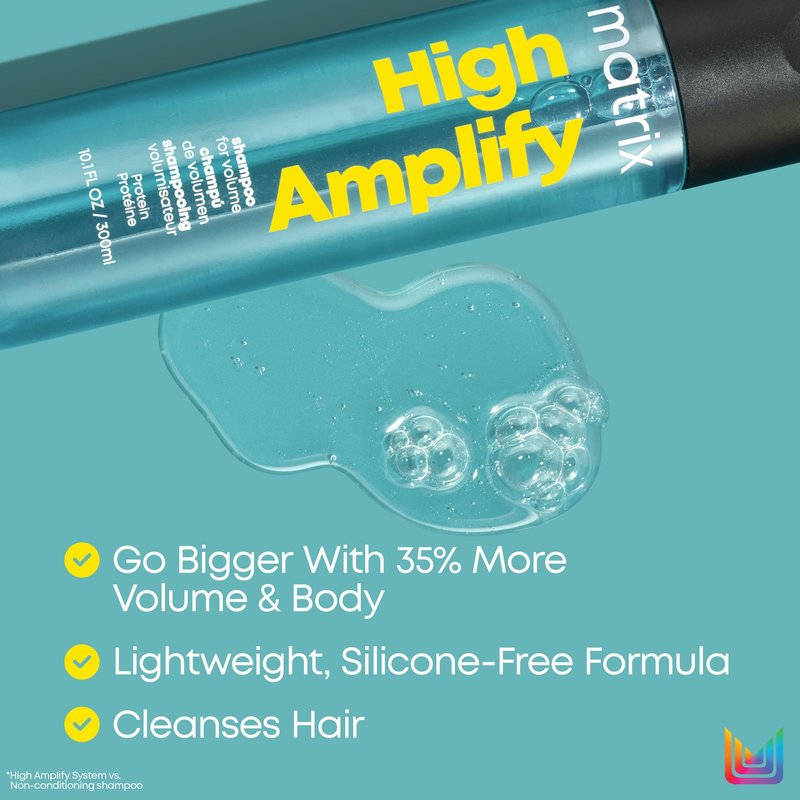 Matrix High Amplify Volumizing Shampoo - Instant Lifts and Cleanses Hair For Volume & Strength, Lightweight & Silicone-Free Formula, Boost Structure in Fine, Thin & Limp Hair With Protein, 10.1 Fl Oz