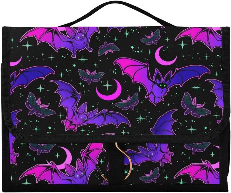 Gothic Purple Bat Toiletry Bag Set - 3 PCS Hanging Makeup & Travel Organizer