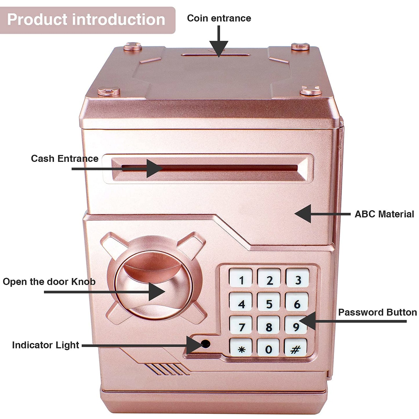 Suliper Electronic Piggy Bank Code Lock for Kids Baby Toy, Mini ATM Safe Coin Cash Banks Real Money Saving Box with Password, Auto Money Scroll for Children,Boys Girls Birthday Gift (Rose Gold)