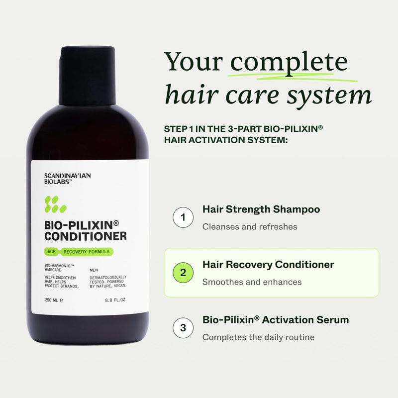 Scandinavian Biolabs Bio-Pilixin® Conditioner For Men | Prevents Split & Damaged Ends, Restores Weak Hair, Supports Scalp Vitality, Dermatologically Tested, Made in Denmark, 250 mL/ 8.8 Oz