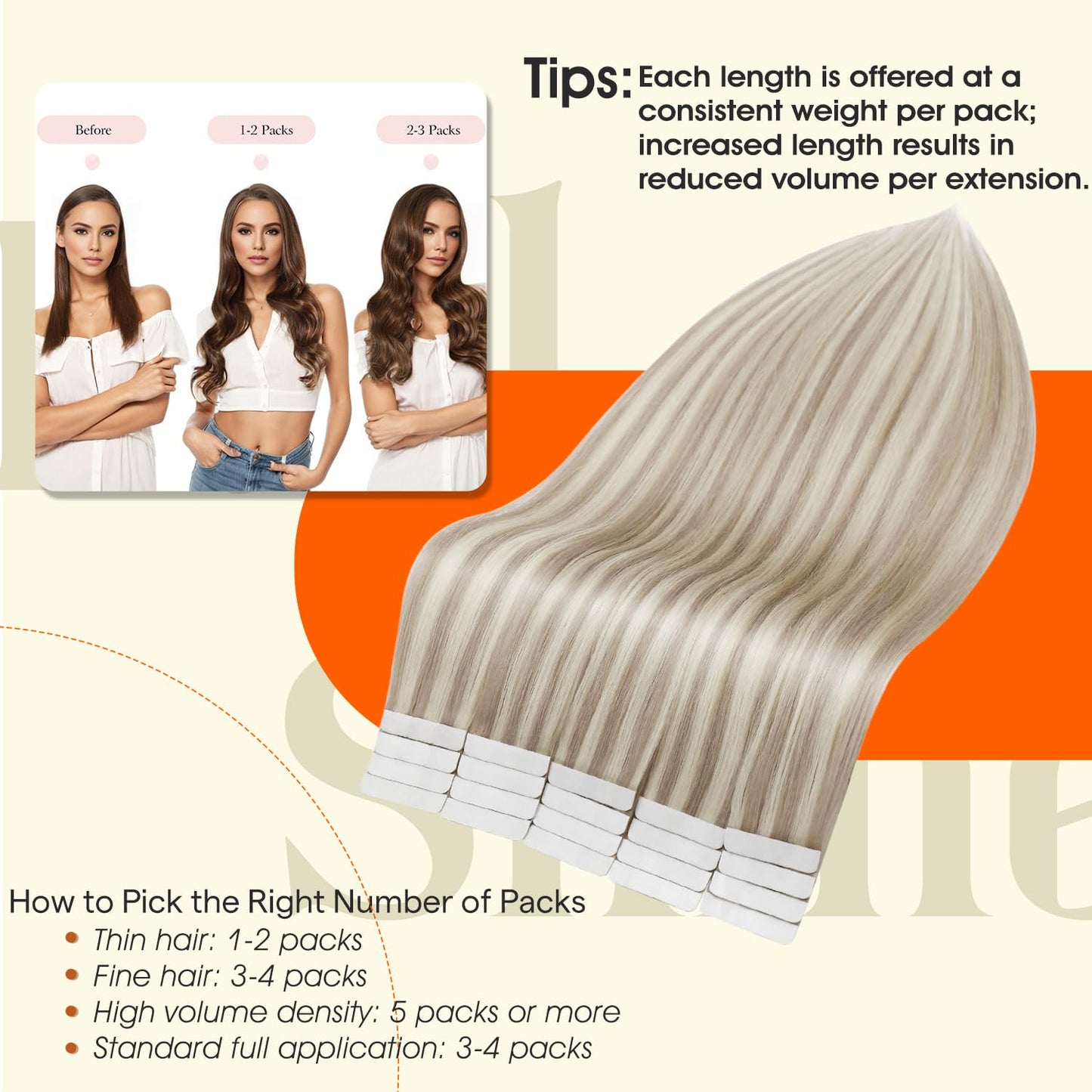Full Shine Tape In Hair Extensions Human Hair, 18/613 Blonde 18 Inch