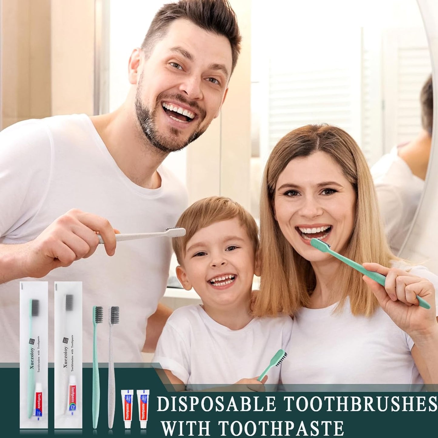 Disposable Travel Toothbrushes Kit - 60 Pack Individually Wrapped | Ideal for Hotels, Charities & Nursing Homes (Apricot & Green)