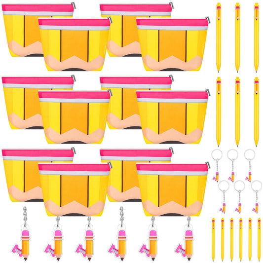 Sunnymove 36 Pcs Christmas Teacher Appreciation Gifts Bulk - Makeup Bags with Pen Keychain Pencil Theme Teacher Thank You Gifts for Women Cosmetic Bag Pouch for Mentor Lecturer