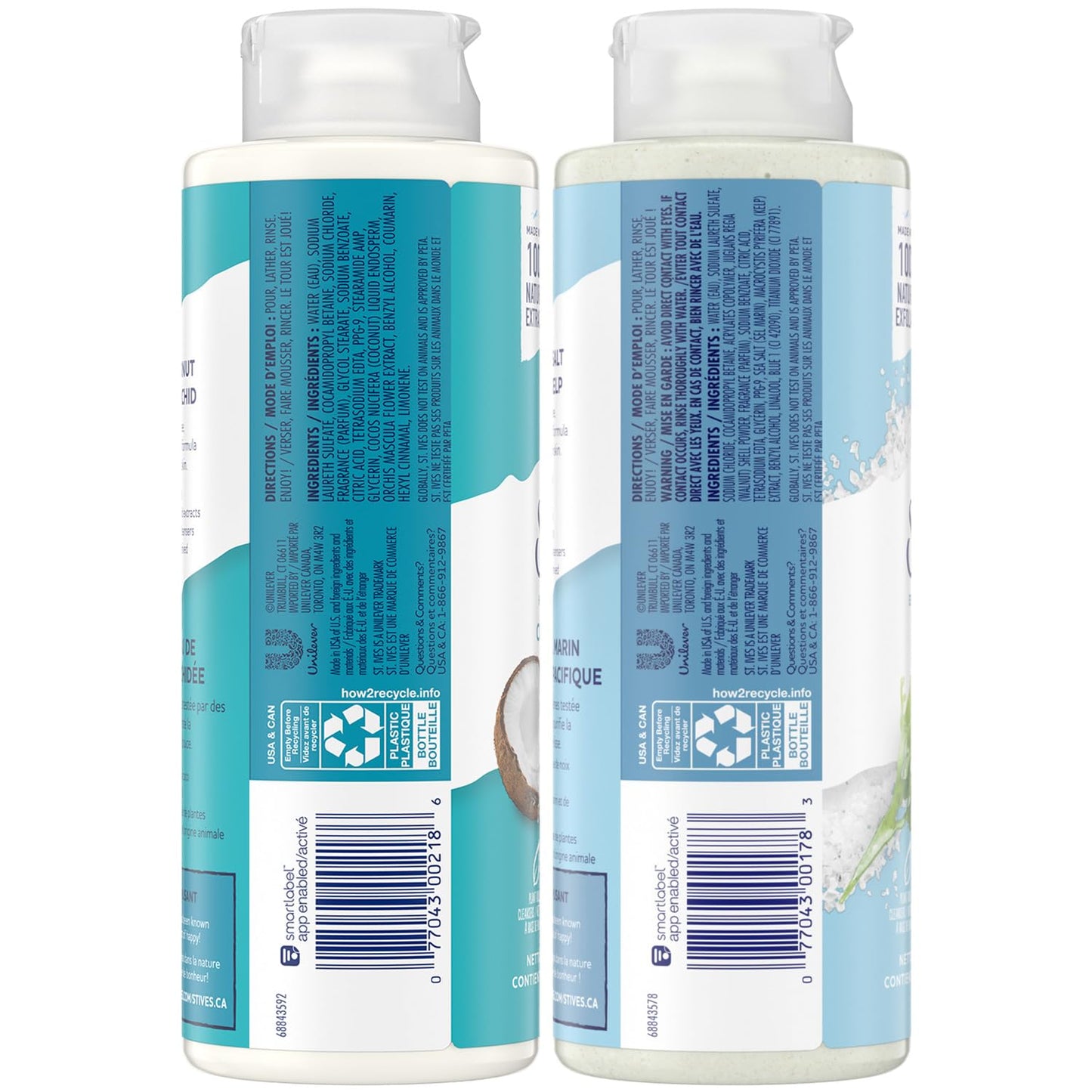 St. Ives Body Wash Variety Pack | Hydrating Coconut Water & Orchid, Exfoliating Sea Salt, 16 Oz Each (4 Pack)