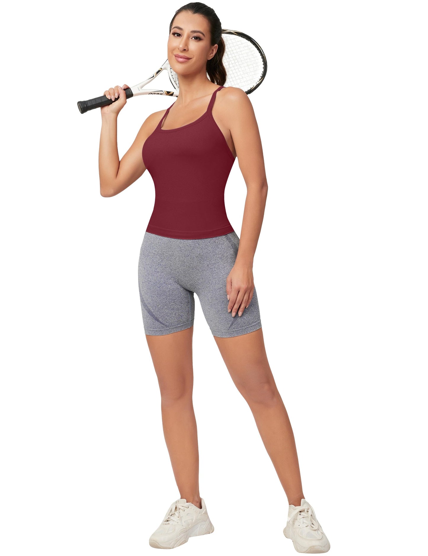 MathCat Workout Tank Tops for Women with Built in Bra, Sleeveless Gym Tops Seamless Racerback Athletic Yoga Shirts Burgundy