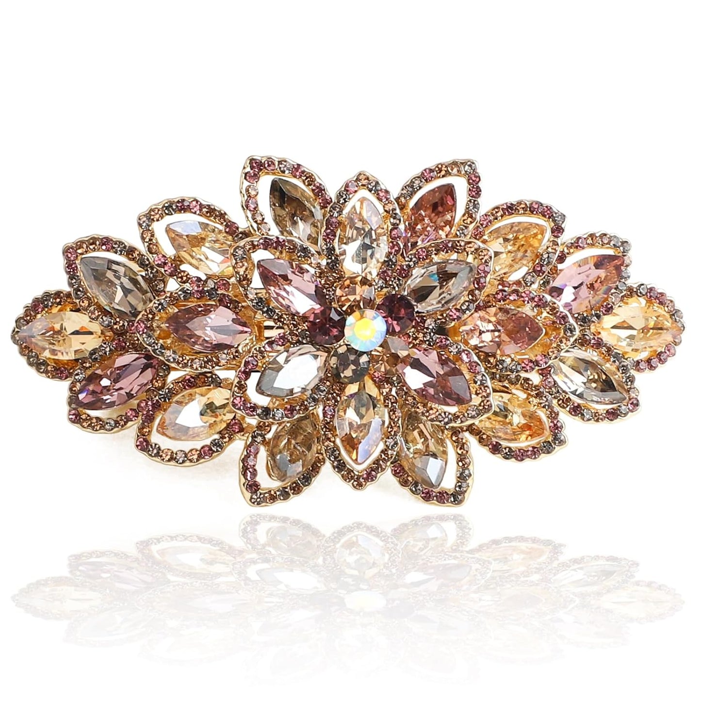 Rhinestone Hair Barrette - Luxury Gold-Plated Large Flower Design | Colorful Women's Hair Accessory