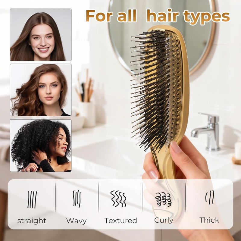 Hair Brush for Thick, Curly, or Thin Hair - Adds Shine & Smoothness | Gold Color