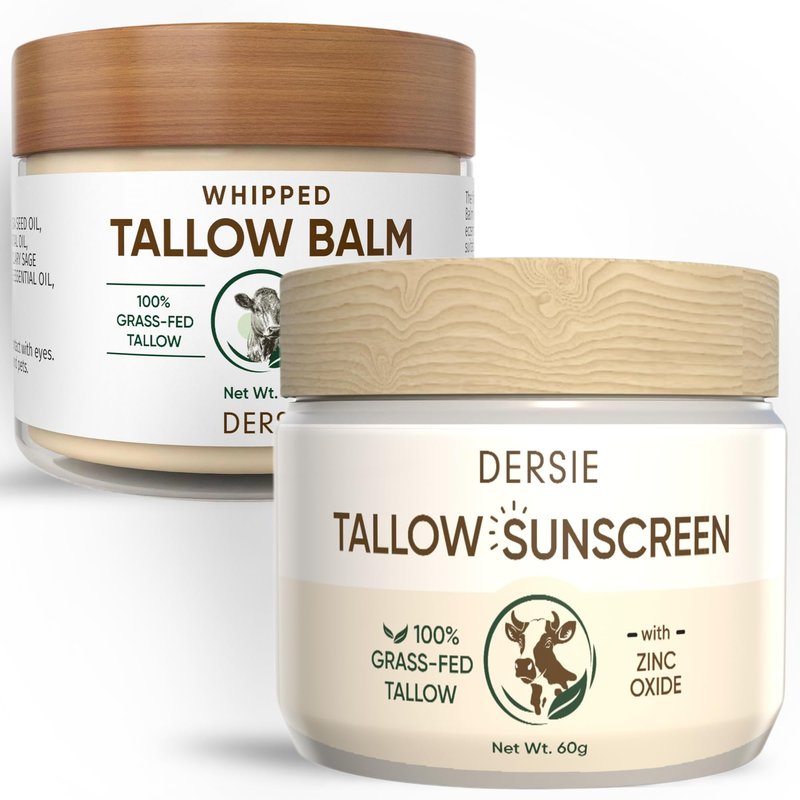 (Pack of 2) Dersie Tallow Sunscreen SPF 30 – Mineral UV Defense with Non-Nano Zinc Oxide – Face & Body Sun Protection for Adults & Kids – 100% Grass-Fed Beef Tallow for Moisture Retention (2.12 oz)