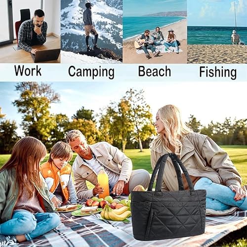 Puffer Tote Bag for Women, Large Quilted Puffy Handbag