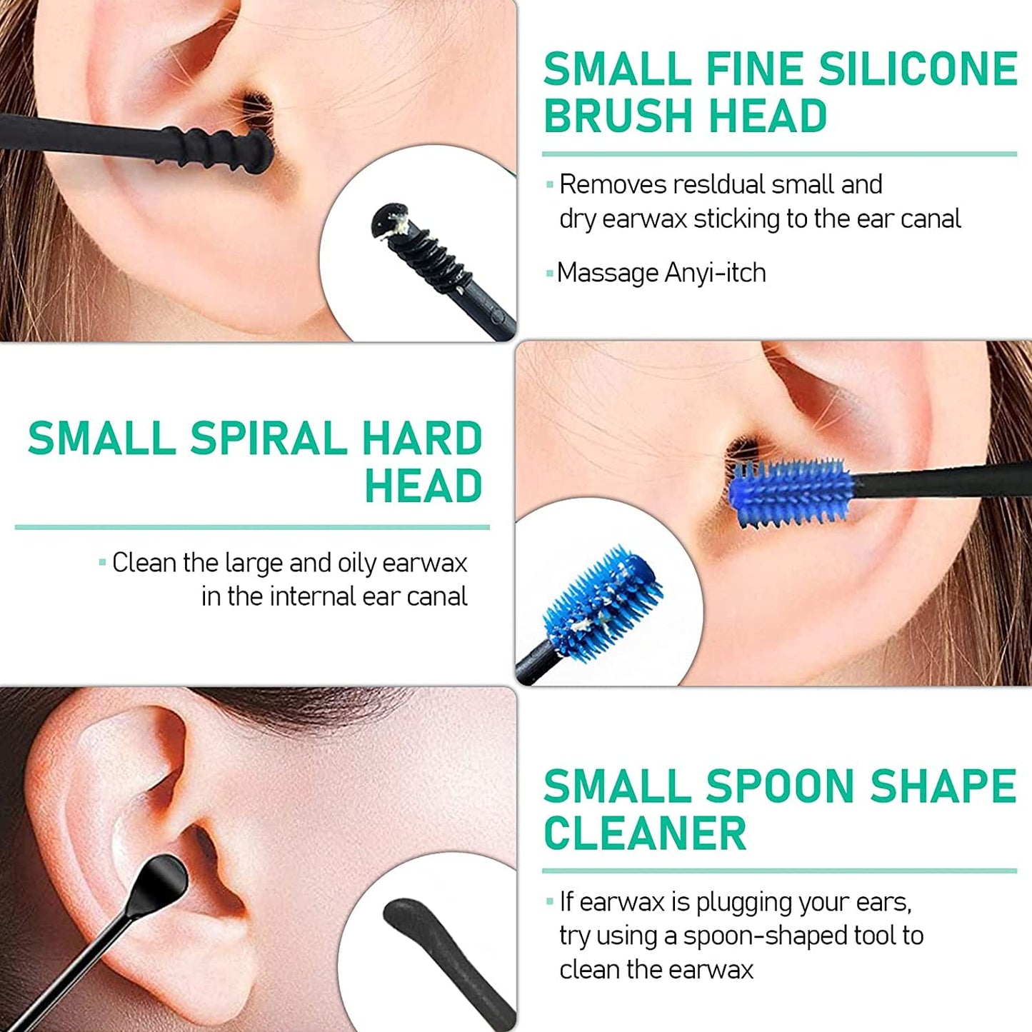 HIQUAY Ear Wax Vacuum Removal Tool, 6 Gear Strong Suction Electric Ear Cleaner Ear Vacuum Wax Remover, USB Charge Earwax Removal Kit Reusable Soft Silicone Ear Cleaning Kit Water Remover Tool (Black)