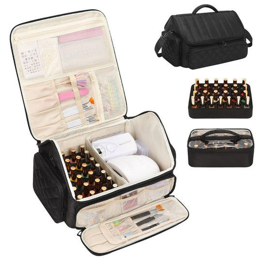 onemoky Nail Polish Organizer, Nail Organizers and Storage Bag Holds 43-65 Bottles Nail Polish and Nail Lamp, Travel Nail Tech Case Nail Bag Organizer Case for Nail Supplies & Manicure Tools, Black