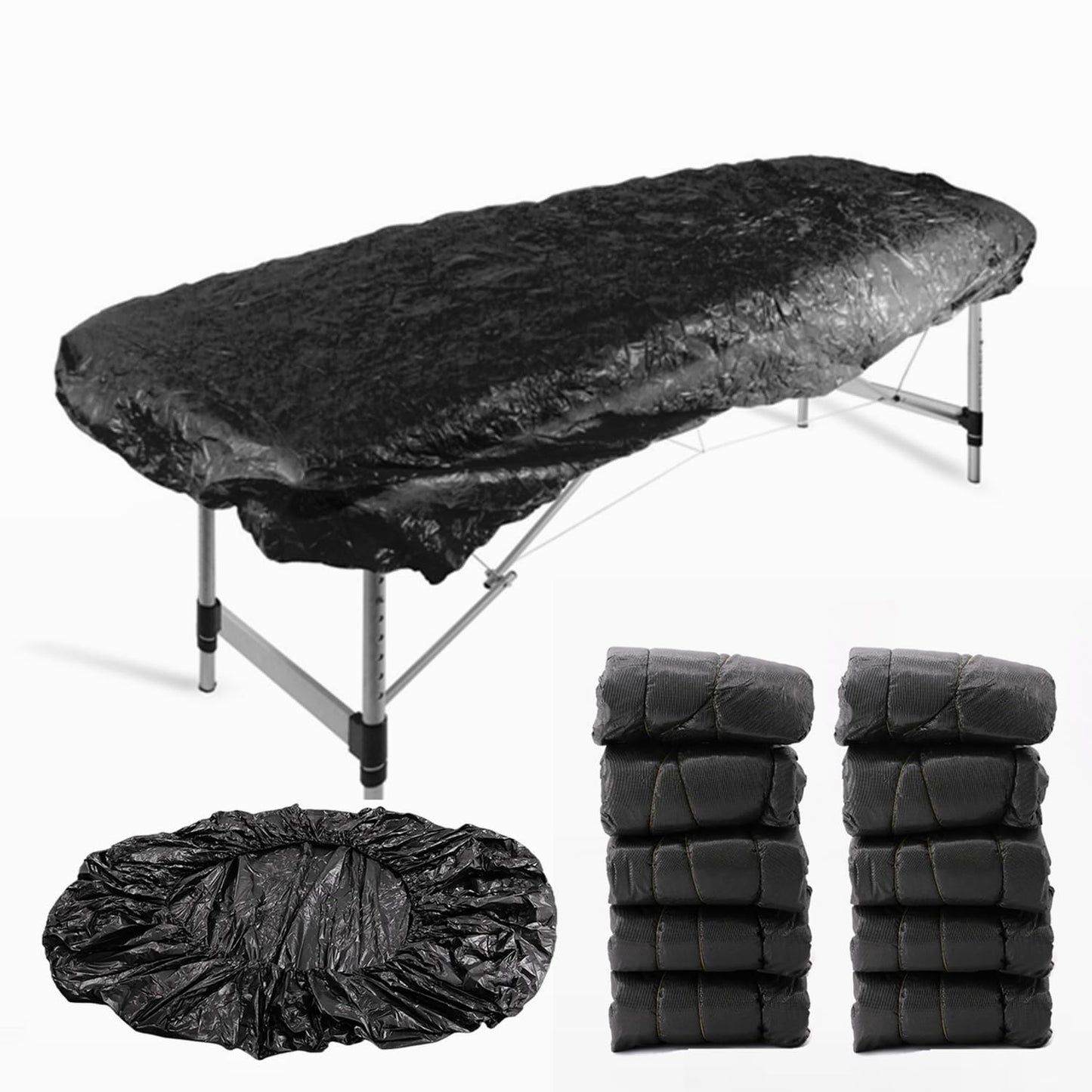 PROINKDOTS Tattoo Bed Covers Fitted Disposable Massage Table Sheets 83 x 35 inches (Pack of 10) Chair Cover with Elastic Waterproof Plastic Lash Sheets Protector for Tattoo Supplies SPA Black