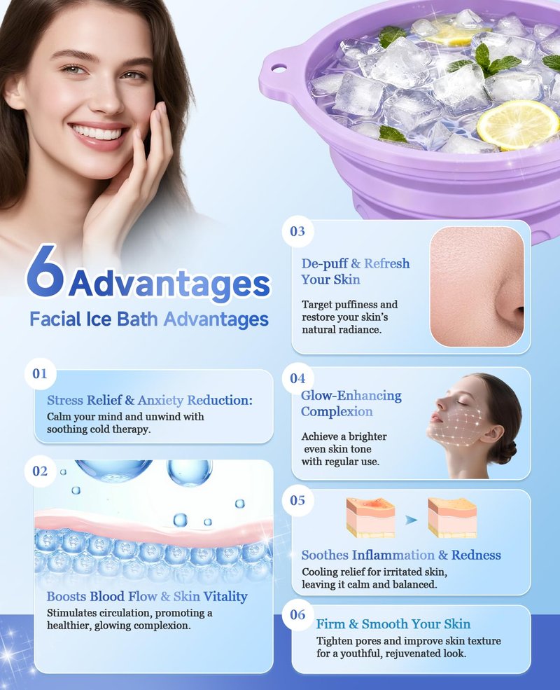 Face Ice Bath Bowl with Built-in Ice Tray, Collapsible Silicone Face Ice Plunge Bowl, Cold Therapy for Skin Tightening, Puffiness Reduction & Acne Relief - Ideal for Home & Travel