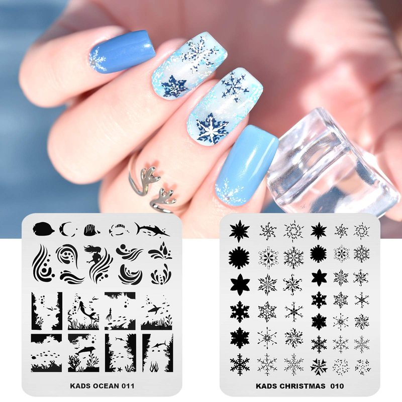 KADS 11pcs Nail Stamp Plates Set 10 Plates Christmas Snowflakes Cute Animals+ 1 Laser Symphony Storage Bag Christmas Nails Art Stamping Plate Set Leaves Flowers Animal Nail Plate Template Image Plate