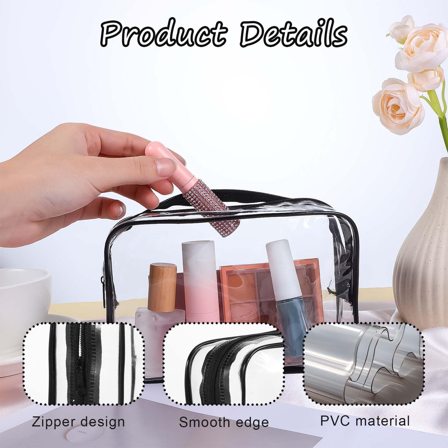 Molain 24 Pack Clear Makeup Bag, Waterproof Toiletry Bags, PVC Makeup Bags for Women, Organizer Case with Zipper for Travel Bathroom (Black)