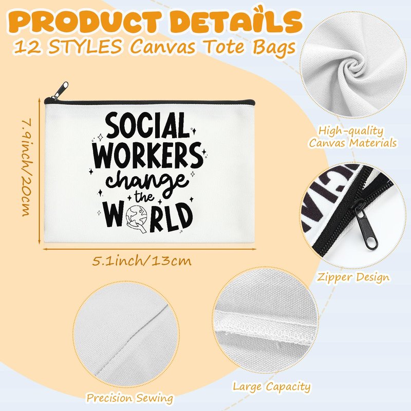 Paterr 24 Pcs Social Worker Appreciation Gifts for Women Social Worker Bags with Handle Reusable Canvas Makeup Bags(Stylish)