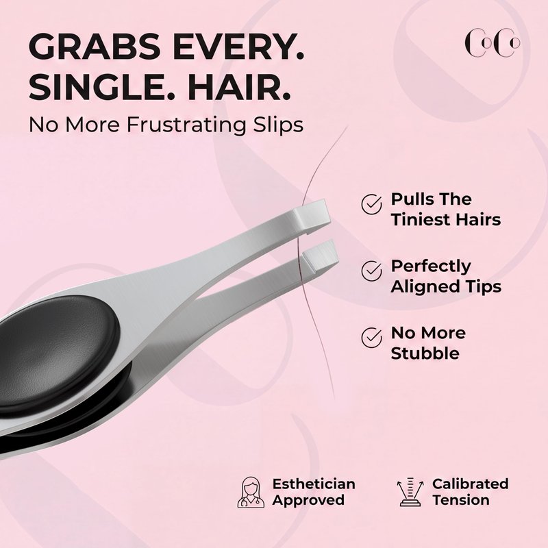 Coco’s Closet Tweezer for Eyebrows – Surgical grade Stainless Steel Slant Silver Tweezer - Precision for Ingrown Hair Removal