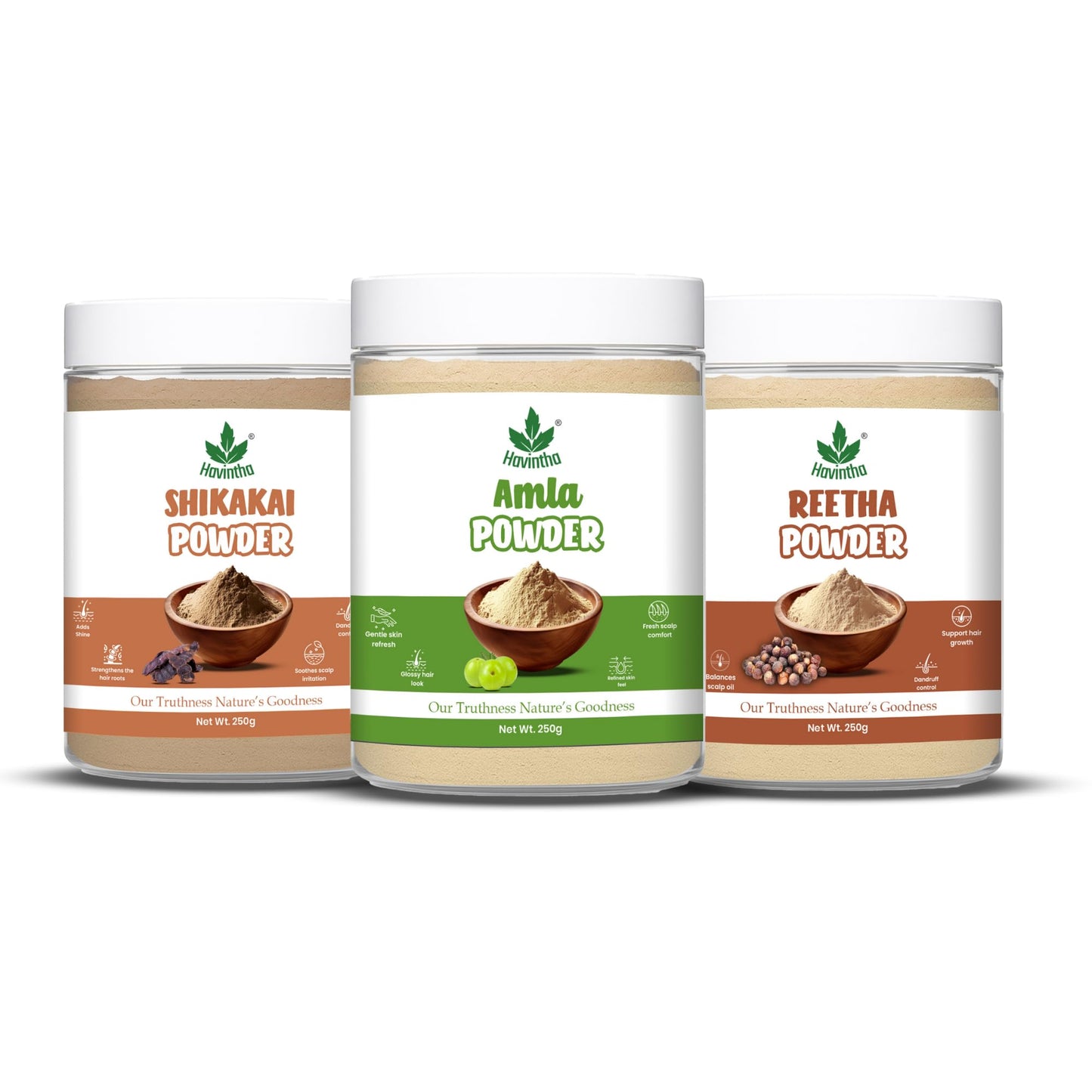 Havintha Amla Reetha Shikakai Powder For Hair - Each 250 gram (Pack of 3)