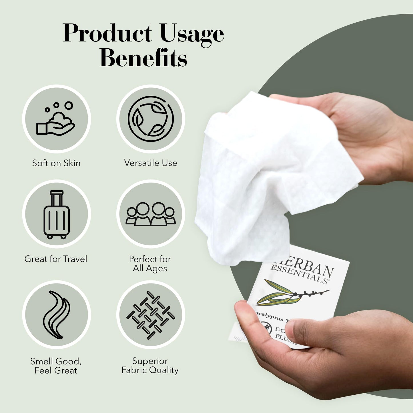 Herban Essentials Assorted Towelettes - Essential Oil Wipes for Hands, Travel Face Wipes