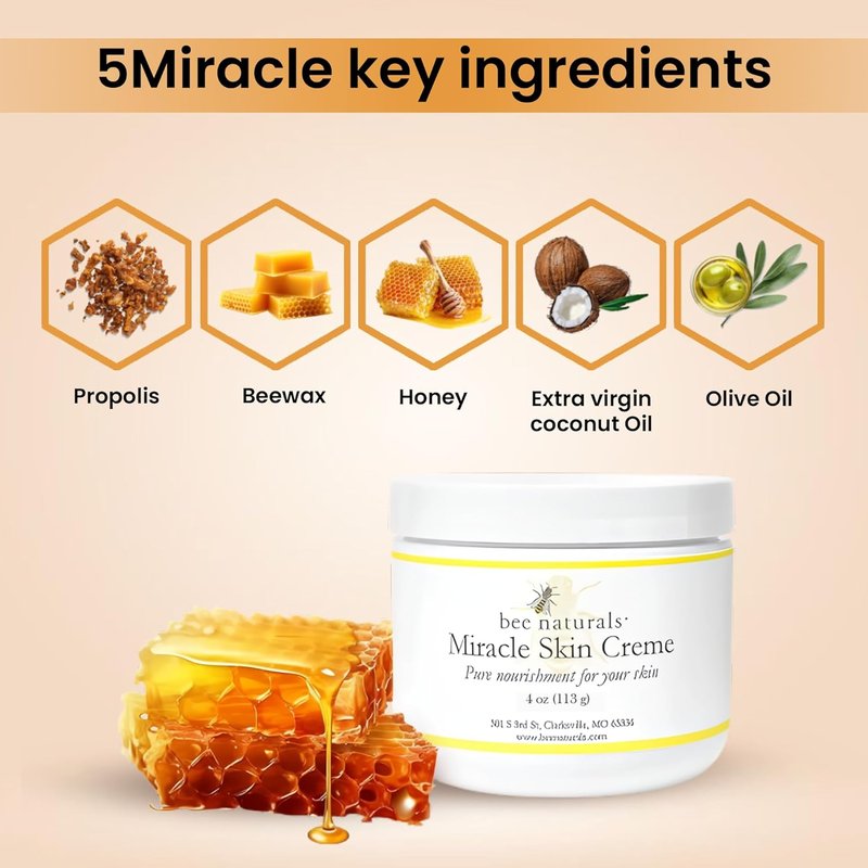 Miracle Skin Crème - All-Natural Hydrating Cream with Olive Oil, Beeswax & Coconut Oil | 4 oz for Full Body Nourishment
