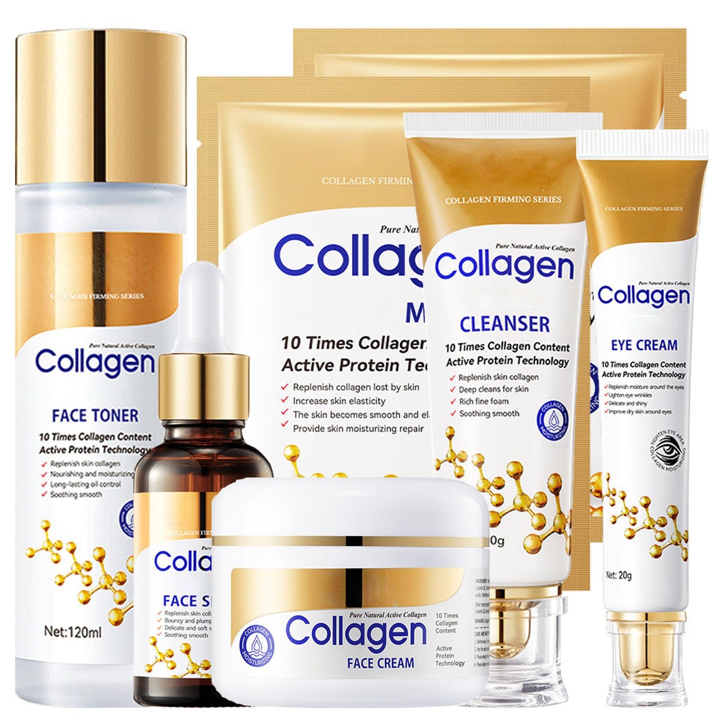 Collagen Skin Care Set, 6Pcs Face Care Sets for Older Women, Firming Skin, Shrink Pores, Smooth Wrinkles, Hydrating Skin Care Set Include Serum Face Cream Eye Cream Toner Cleanser Facial Mask1