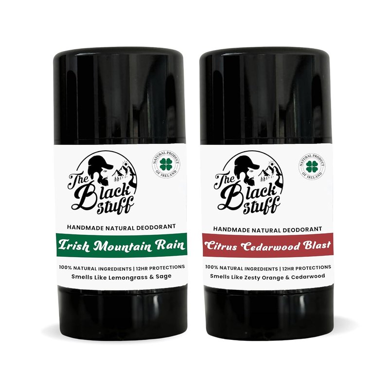 Natural Deodorant for Men - Aluminum Free Cocoa Butter & Lemon | Long-Lasting Freshness, Irish Mountain Rain & Citrus Cedarwood (Pack of 2)