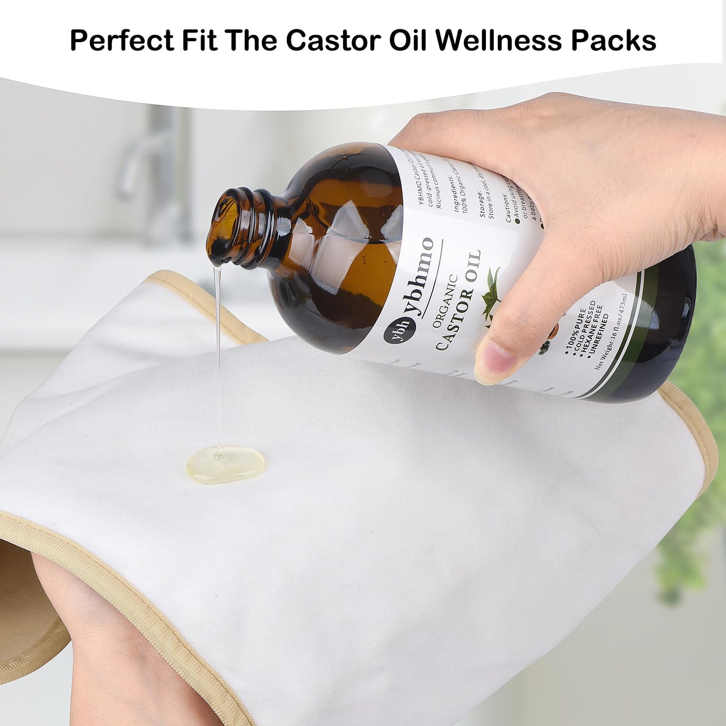 YBHMO Cold Pressed Castor Oil Organic Glass Bottle(16 Fl Oz),100% Pure ，Hexane Free for Hair Growth & Care, Castor oil pack & Moisturize Body Skin