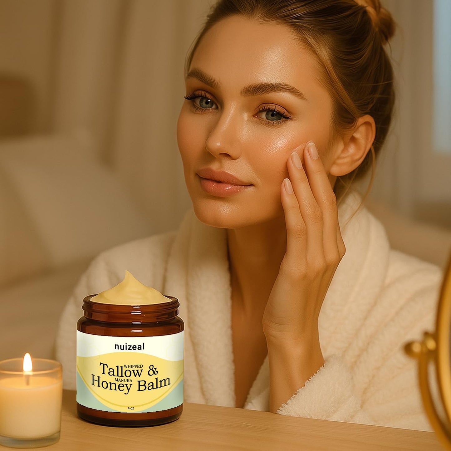 NUIZEAL Whipped Beef Tallow for Skin & Face - Tallow and Honey Balm Moisturizer, Grass-Fed, Calendula, Bergamot & Vanilla, 4 oz (4 oz, for Women)