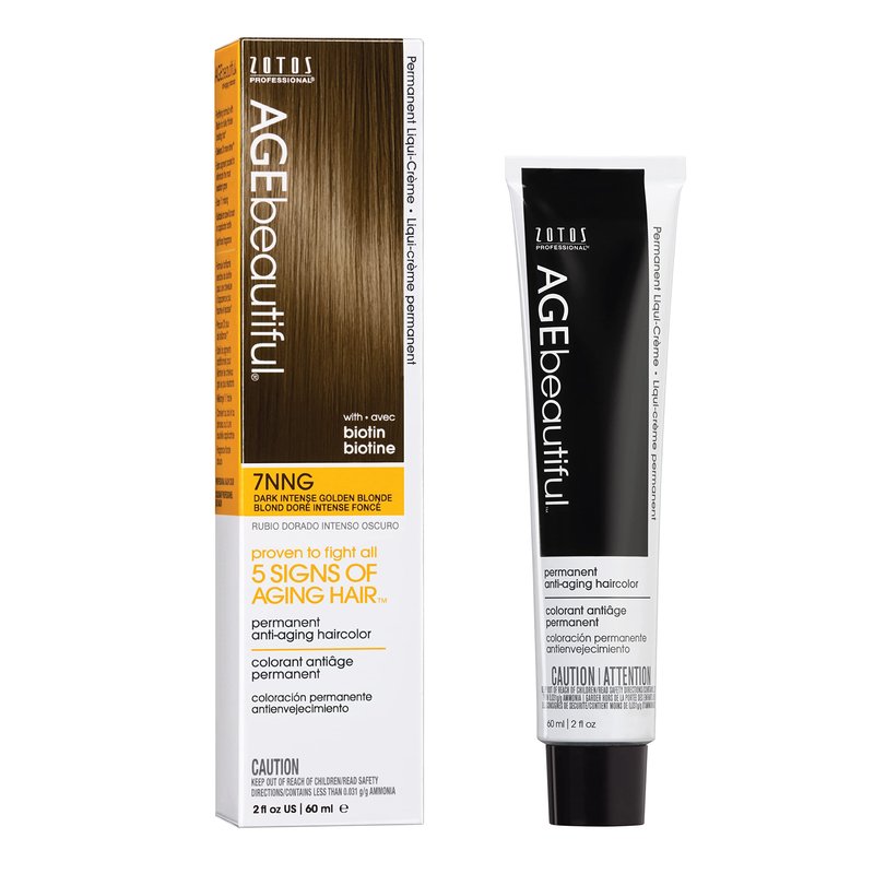 AGE beautiful Permanent Hair Color Dye Liqui Creme | 100% Gray Coverage | Anti-Aging Haircolor | Biotin for Thicker, Fuller Hair | Professional Salon Coloring | 7NNG Dark Intense Golden Brown