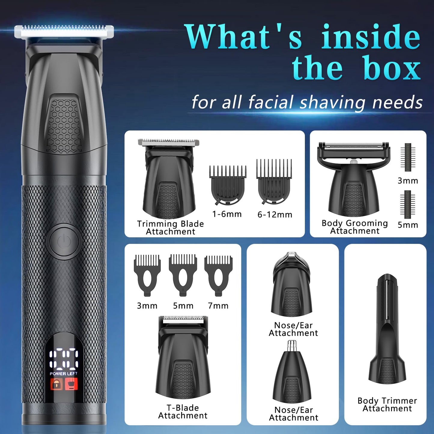 Bomxin Manscape Body & Beard Trimmer for Men,Waterproof,6 in 1 Grooming Kit