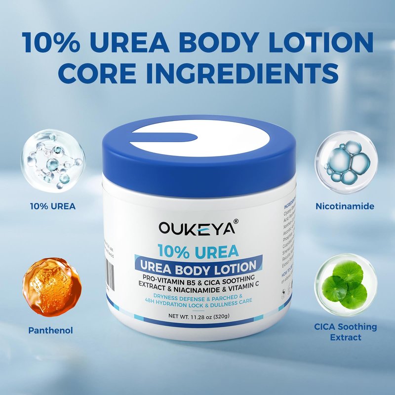 OUKEYA Urea Cream for Dry Chapped Skin with 10% Urea Deep Moisturizer Body Lotion, Softens & Soothes Hands Elbows Feet Hydrates Locks in Moisture, Fast Absorbing & Non-Greasy, 11.28 oz Large Capacity