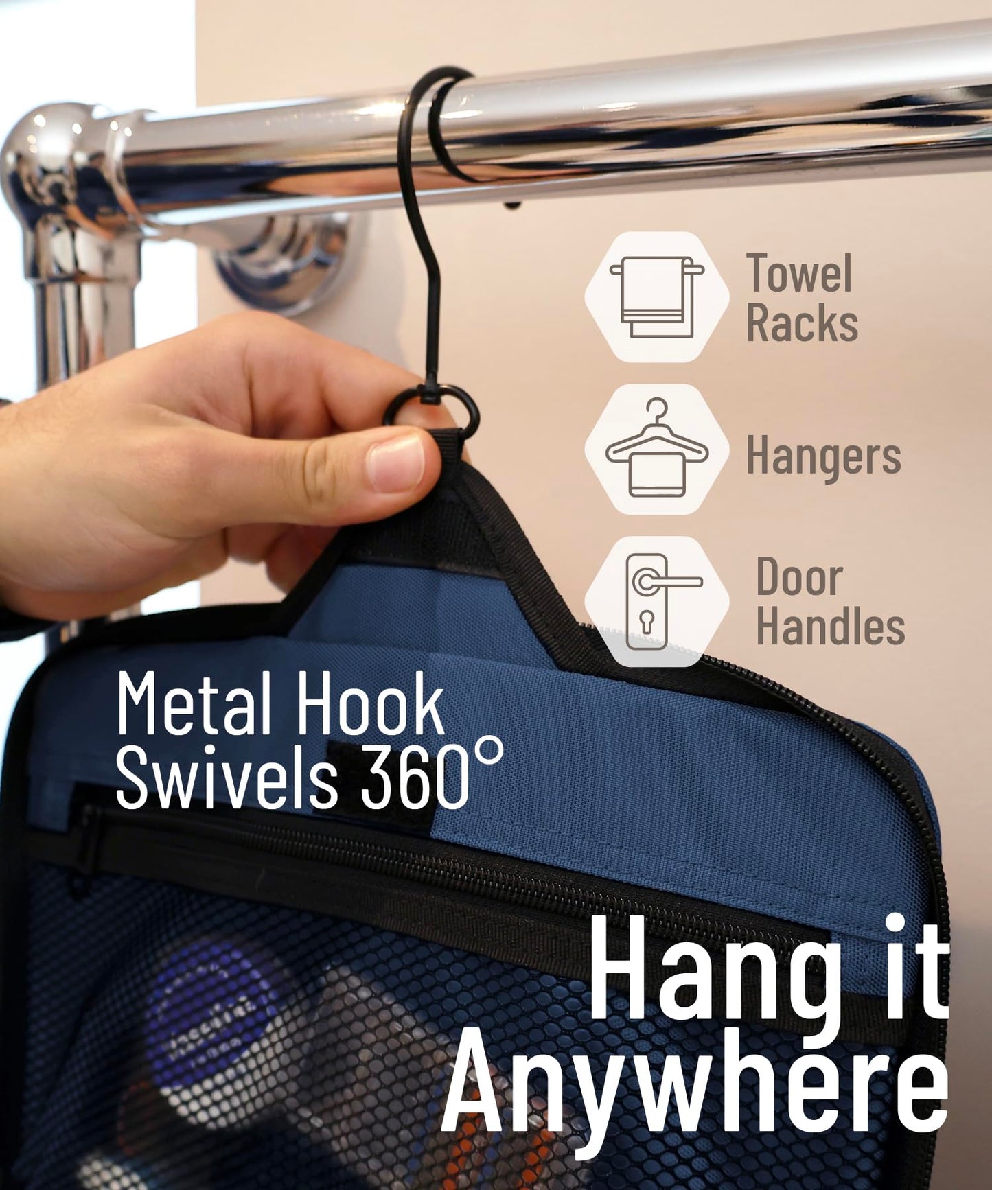 DD D&D Wanderlust D&D Hanging Toiletry Bag - Designer Travel Organizer for Makeup and Toiletries for Men and Women - Hang Case for Cosmetics and Toilet Accessories with Metal Swivel Hook