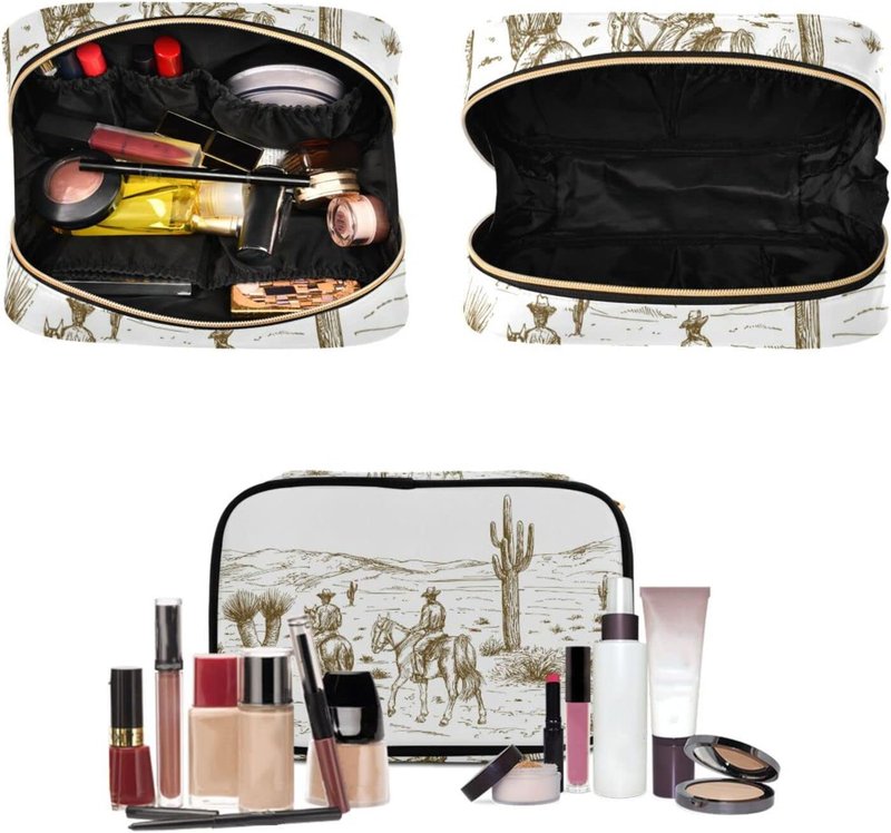 Travel Toiletry Bag Set - Water-Resistant Cosmetic Organizer for Women | 3-Piece Western Desert Cowboys Design