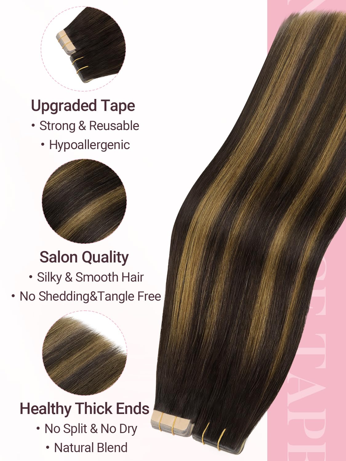 MAXITA Invisi Edge Tape in Hair Extensions Human Hair 16 Inch 50g 20pcs Balayage Dark Brown to Chestnut Brown Seamless Invisible injected tape in hair extensions Silky Smooth