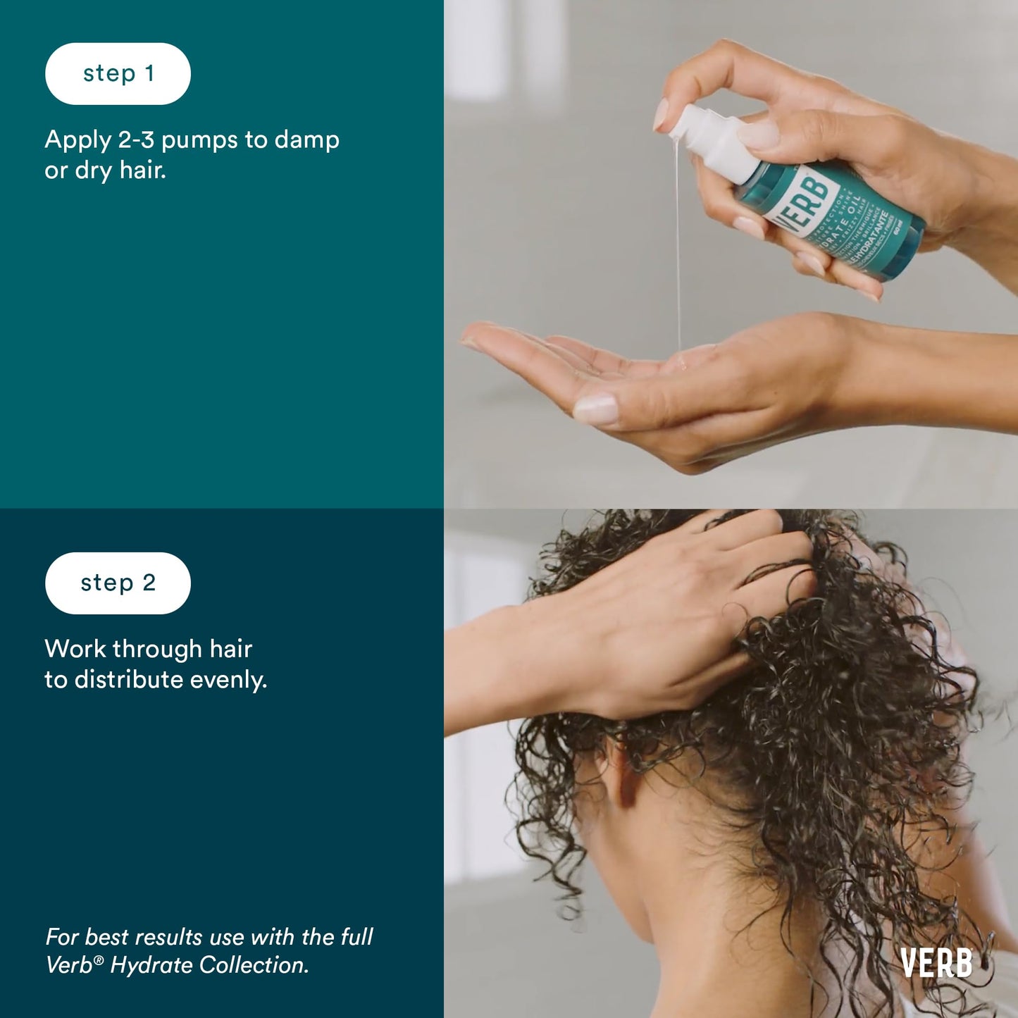 VERB Hydrate Oil, 4 oz – Add Moisture - Increase Shine – Smooth Frizz – Heat Protection for Dry + Frizzy Hair - Amber + Warm Jasmine Scent