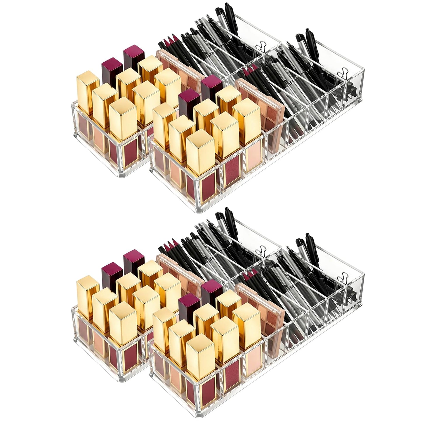 Foraineam 4 Pack Acrylic Compact Organizer Cosmetics Beauty Care Powder Holder Blushes Highlighters Eyeshadow Makeup Organizer