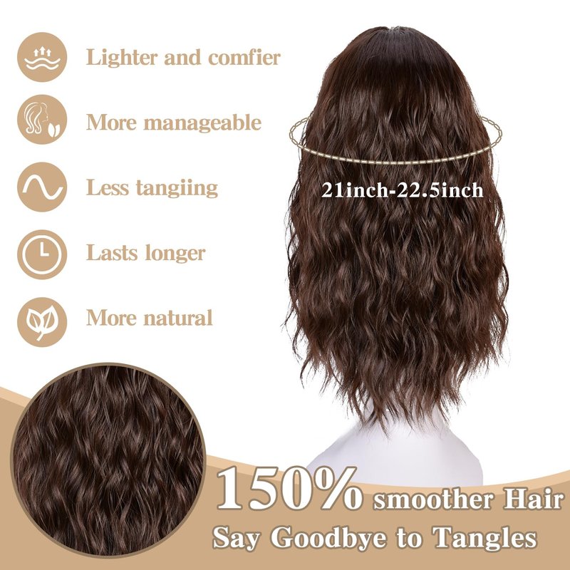 ANNISOUL Brown Short Wavy Wigs for Women 18Inch Bob Wave Wig Middle Part Synthetic Lace Front Natural Hairline Hair for Daily Party Use