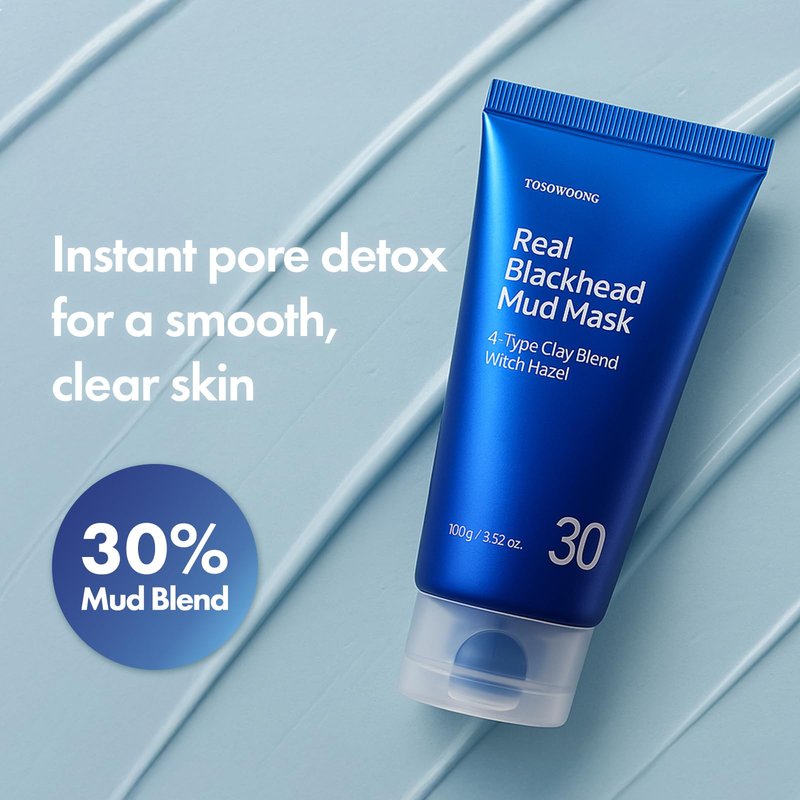 TOSOWOONG Real Blackhead Mud Mask, Facial & Nose Pore-Purifying Clay - Korean Mud Mask, Pore Tightening, Deep Pore Cleaner, Cooling & Quick Dry Formula Face Mask, Oil Control, 100 g / 3.52 oz.